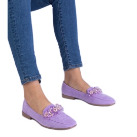 Violet Eco -Ccholar Moccasiny s krystaly fialová