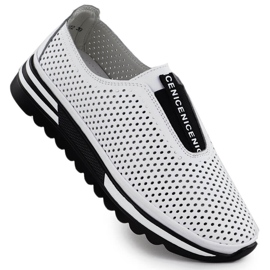 Dámské kožené boty sklouzly openwork White S.Barski LR51-672 bílý Dámské kožené boty sklouzly openwork White S.Barski LR51-672 bílý
