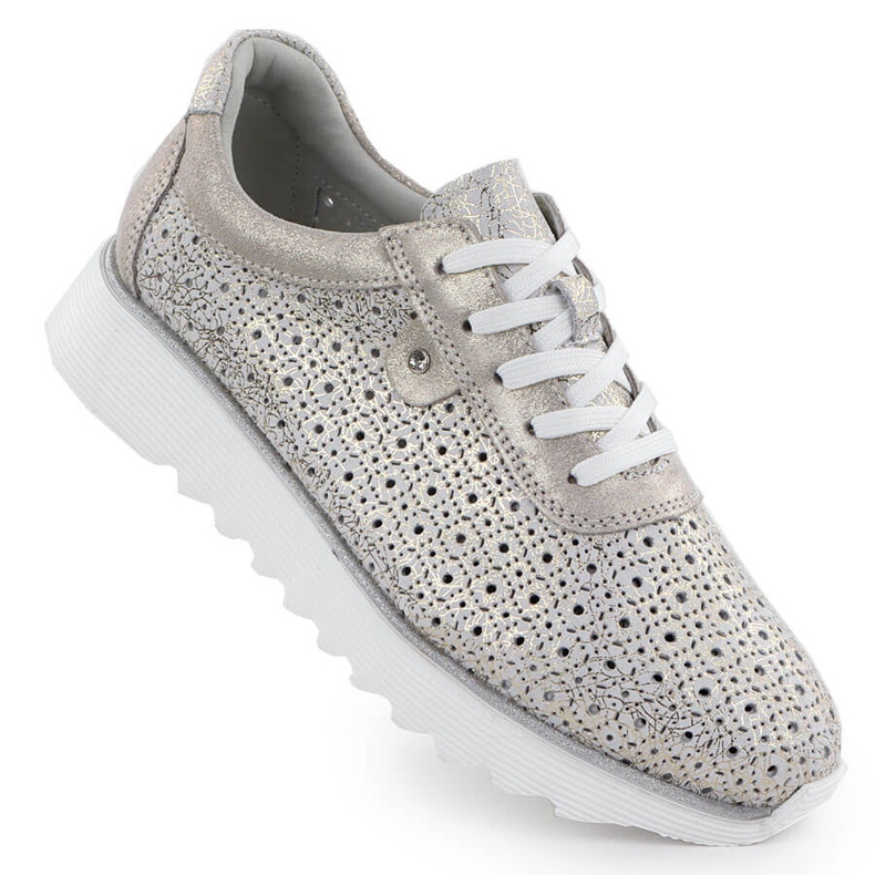 S.Barski Dámské kožené boty na platformě Openwork Platform Złote S. Barski LR51-927 zlatý