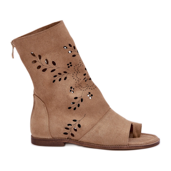 Zazoo 3437 dámské semišové sandály se svrškem na zip, béžová béžový