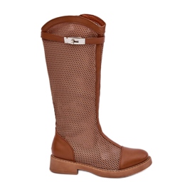 Boty na ploché paty Half -heel Hnědé telata hnědý
