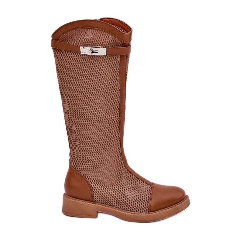Boty na ploché paty Half -heel Hnědé telata hnědý