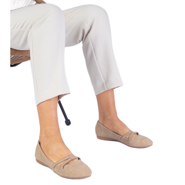 Béžové ženské baleríny s matným ekologickým béžový