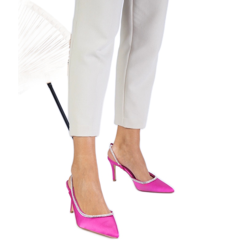 Růžová saténová čerpadla se zirkony s otevřenou patou růžový