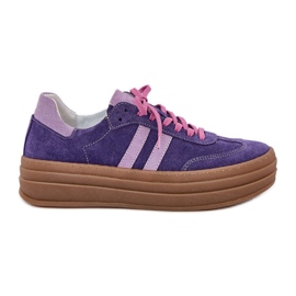 Zazoo N1068S4 Dámské semišové tenisky na platformě Dark Violet fialová