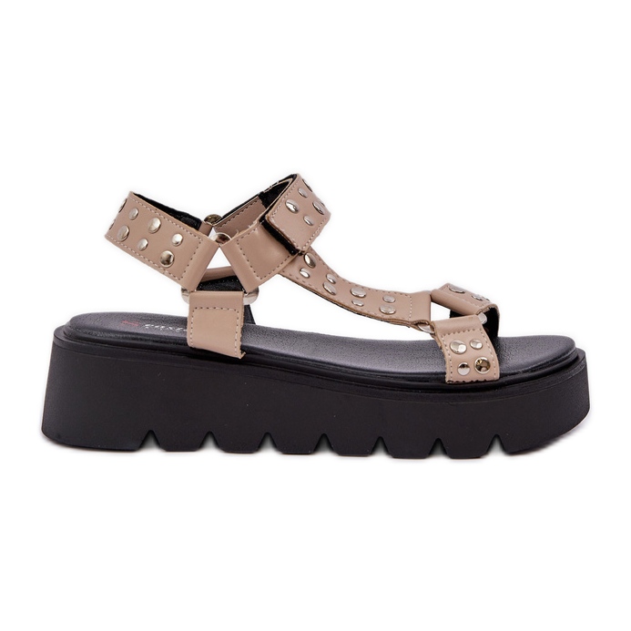 Zdobené sandály na béžové platformě béžový Zdobené sandály na béžové platformě béžový