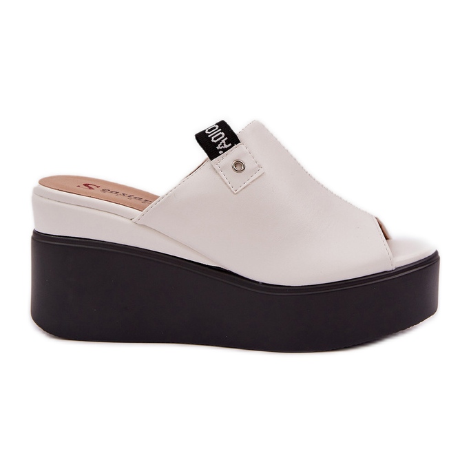 Pantofle na platformě a klín ekologické bílé kůže bílý