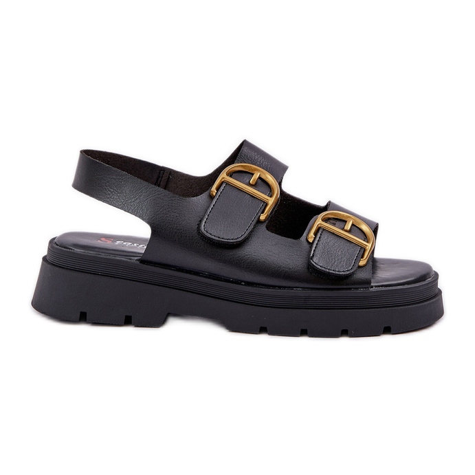 Ekologické kožené sandály s černými svorkami černá