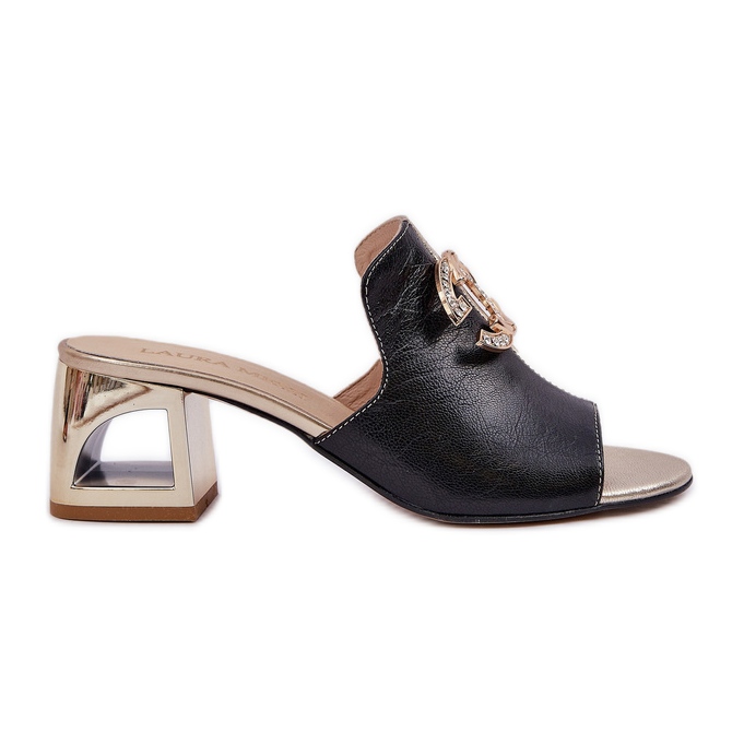 Elegantní kožené podpatky Laura Messi 2875 Černá a zlaté