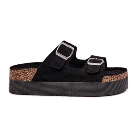 Dámské pantofle na masivní platformě s černými spony