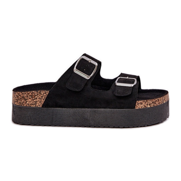 Dámské pantofle na masivní platformě s černými spony černá