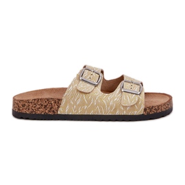 Materiál žabky na korku podrážkou se sponami žlutou žlutá Materiál žabky na korku podrážkou se sponami žlutou žlutá