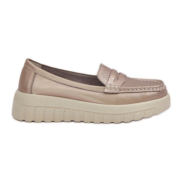 Dámské kožené mokamaty na platformě a klíny šampaňského zlatý Dámské kožené mokamaty na platformě a klíny šampaňského zlatý