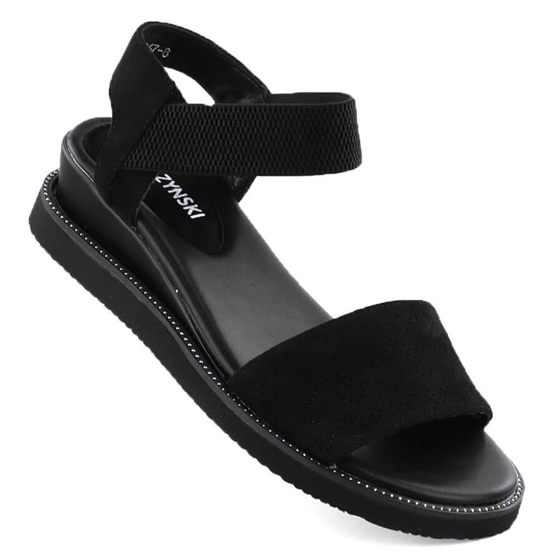 M. DASZYŃSKI Dámské sandály na nízkém klínu semišového černého M. Daszyńského MR2267-8 černá M. DASZYŃSKI Dámské sandály na nízkém klínu semišového černého M. Daszyńského MR2267-8 černá