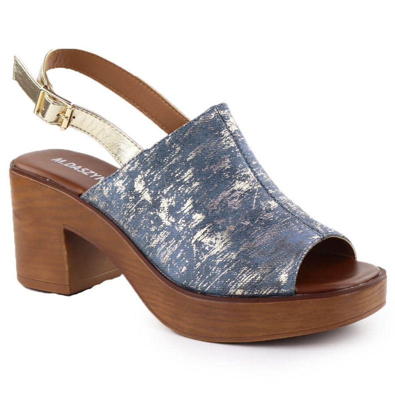 Dámské sandály na sloupu, zlatý M. Daszyński MR23126-7 modrý Dámské sandály na sloupu, zlatý M. Daszyński MR23126-7 modrý