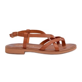 Kožené ploché sandály s propojením Zazoo 40429 Hnědé popruhy hnědý Kožené ploché sandály s propojením Zazoo 40429 Hnědé popruhy hnědý