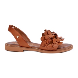 Kožené sandály s plochými podpatky zazoo 40425 hnědé hnědý Kožené sandály s plochými podpatky zazoo 40425 hnědé hnědý