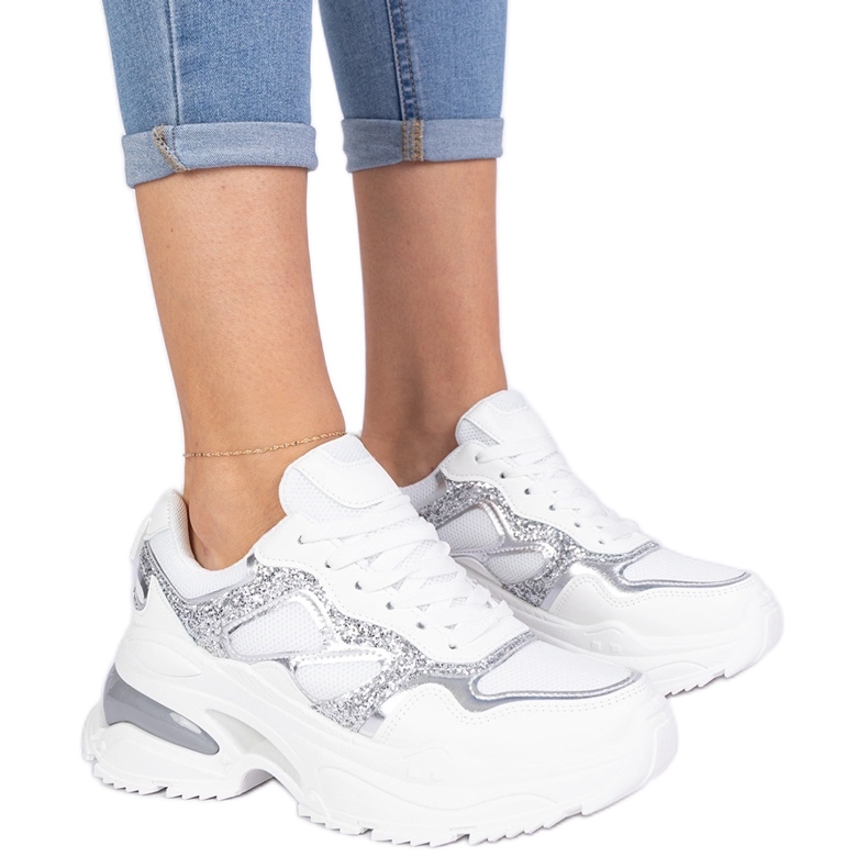 Bílé tenisky žen zdobené třpytem bílý Bílé tenisky žen zdobené třpytem bílý