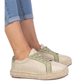 Green Dámské krajky -Up espadrilles zelený