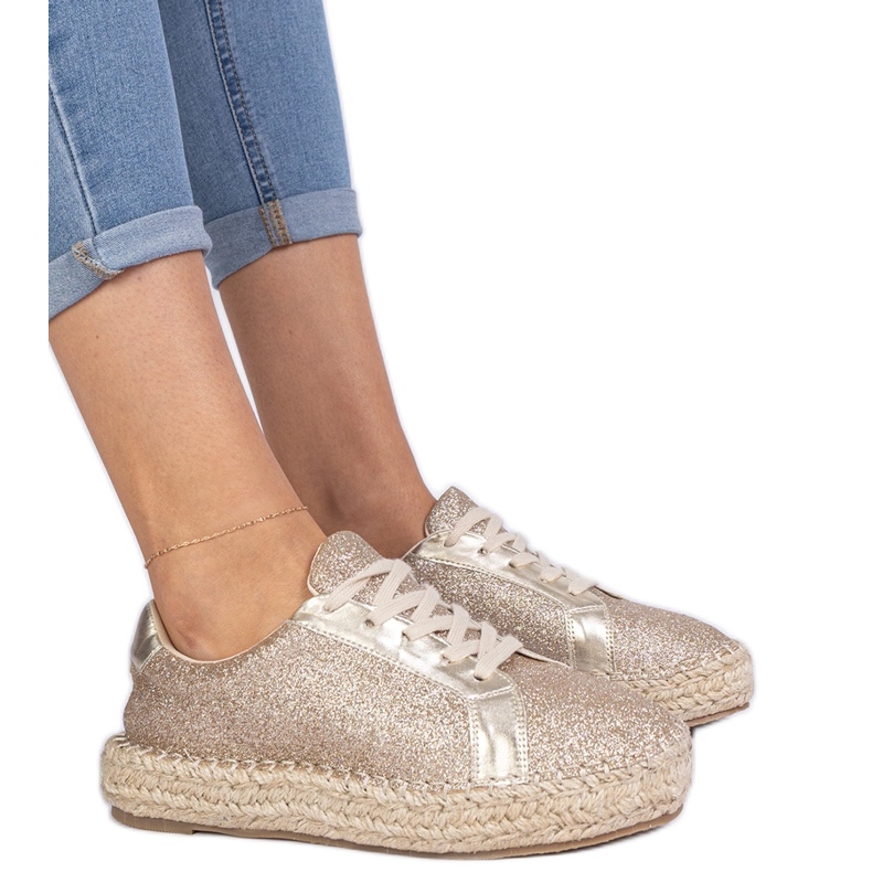 Zlaté ženy Espadrilles zdobené třpytem zlatý Zlaté ženy Espadrilles zdobené třpytem zlatý