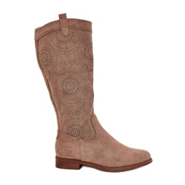 S.Barski Boots s otevřenou plochou patou Upper S. Barski HY51-860 BEIGE béžový