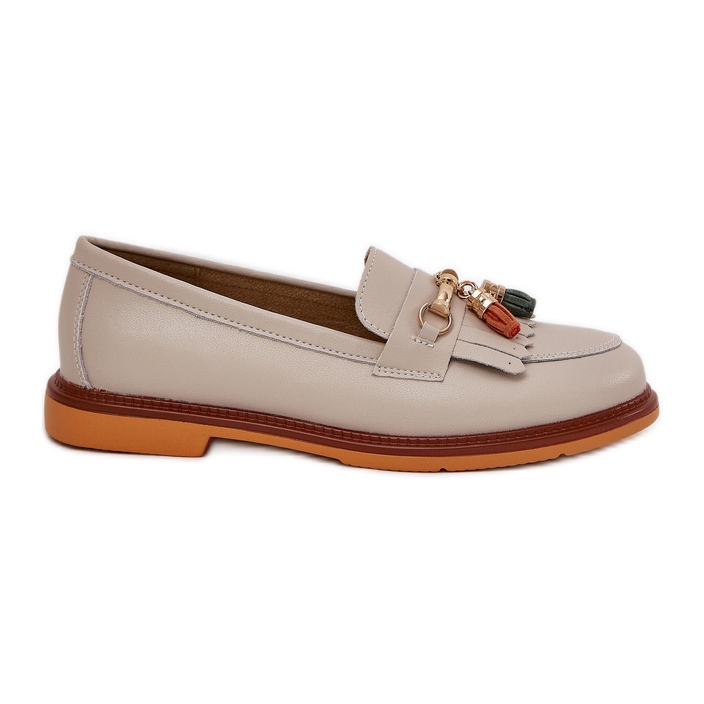 S.Barski Kožená elegantní mokavice s plochou podpatkem S. Barski LR51-768 BEIGE béžový