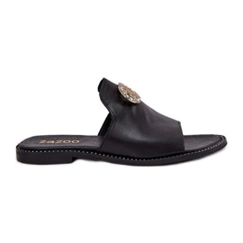 Elegantní kožená dámská žabky s dekorací Zazoo 3008 Black černá Elegantní kožená dámská žabky s dekorací Zazoo 3008 Black černá