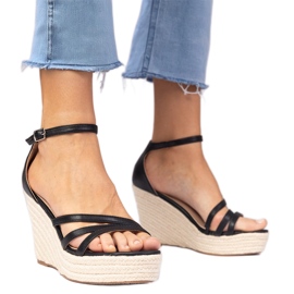 Černé sandály espadrilles na klínu černá