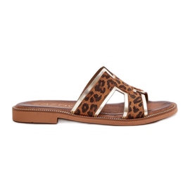 Kožené ploché leopardské žabky zazoo 40383 hnědé hnědý