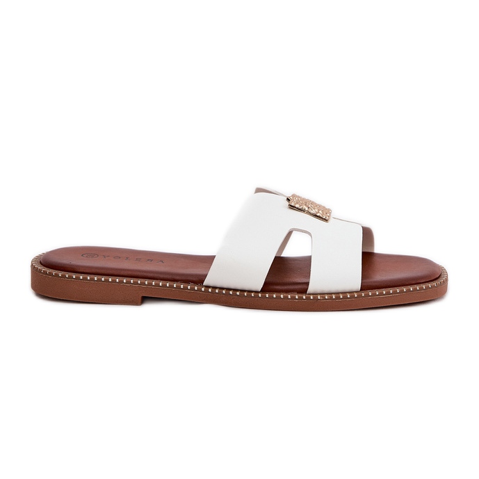 Ploché žabky s výřezy a bílou dekorací bílý Ploché žabky s výřezy a bílou dekorací bílý