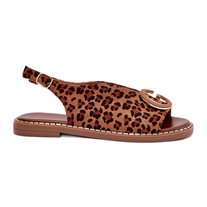 Ploché sandály s dekorací hnědý leopard tisk