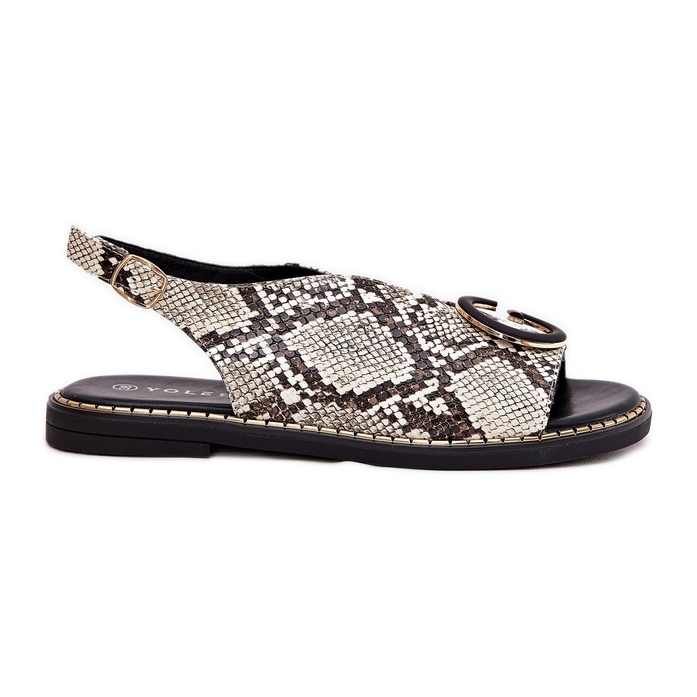 Ploché sandály s hadí dekorací béžově-hnědý vzor béžový Ploché sandály s hadí dekorací béžově-hnědý vzor béžový