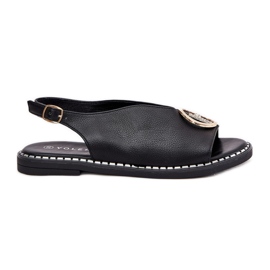 Ploché elegantní sandály s černou dekorací černý