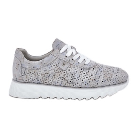 S.Barski Suede vzorovaná sportovní bota na platformě s D&amp;A LR51-635 Silver Glitter šedá