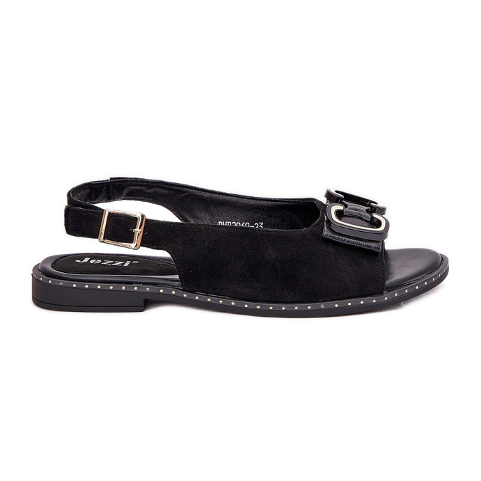 Jezzi Ploché sandály s dekorací Eco Suede Black černá Jezzi Ploché sandály s dekorací Eco Suede Black černá