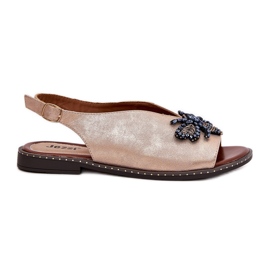 Jezzi Lesklé dámské sandály s dekorací plochého růžového zlata růžový