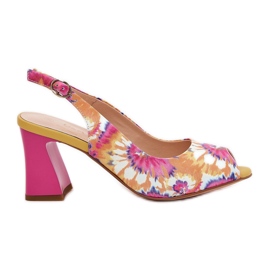S.Barski Kožené vzorované dámské sandály na Yellow CR51-006 Multicolor Post žlutá