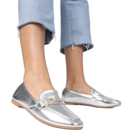 Stříbrné elegantní mokasíny se zirkony stříbrný