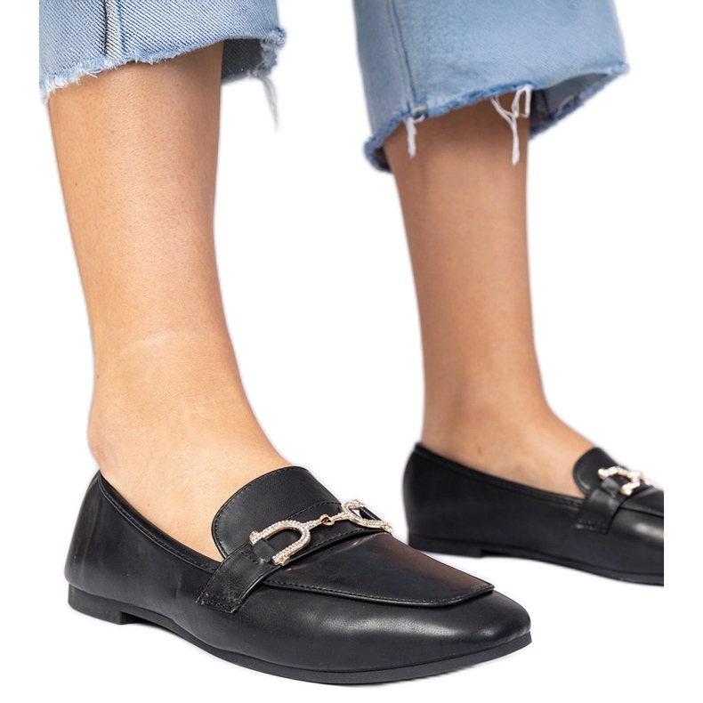 Černé elegantní mokasíny se zirkony černá