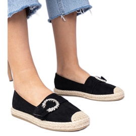 Černá espadrilles zdobená zirkony