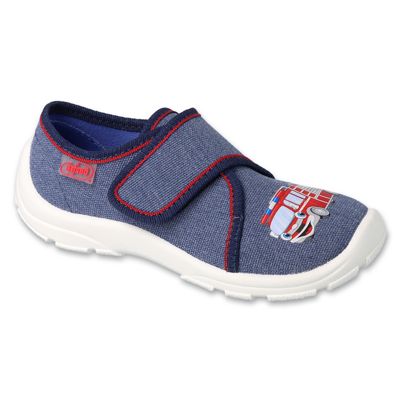 Befado dětské pantofle 974X519 aplikace hasičského auta modrý Befado dětské pantofle 974X519 aplikace hasičského auta modrý