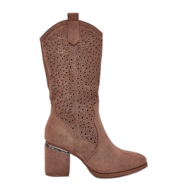 S.Barski Openwork Boots Half-calf Cowboy S. Barski Hy51-238 Brown hnědý