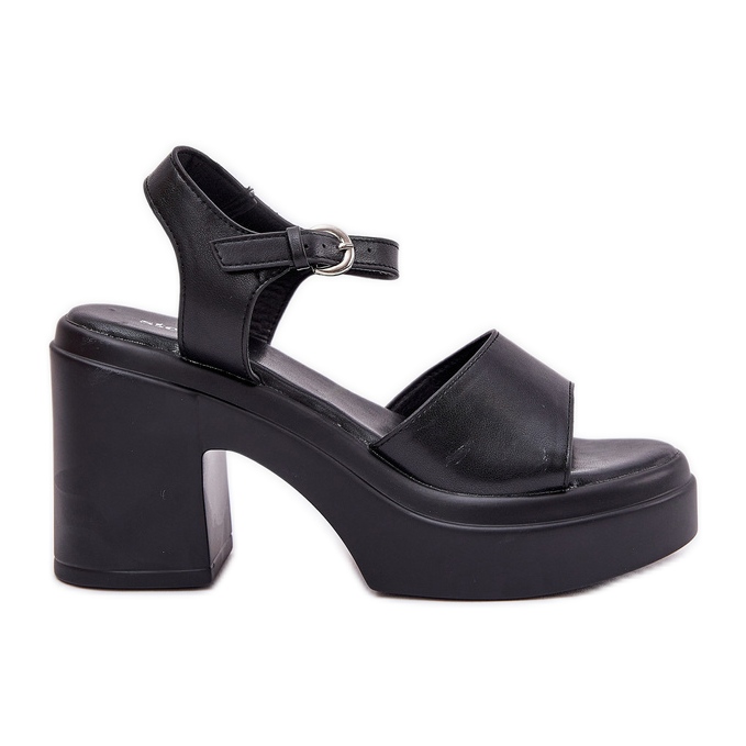 Dámské sandály na masivním sloupku a platformě s ekologickou koženou černou černá Dámské sandály na masivním sloupku a platformě s ekologickou koženou černou černá