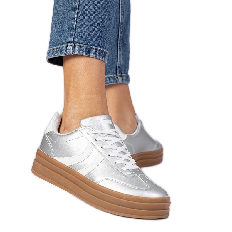 Stříbrné tenisky ženské sportovní tenisky na platformě stříbrný Stříbrné tenisky ženské sportovní tenisky na platformě stříbrný