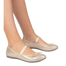 Zlaté dámské baleríny s lukem na elastické kapele zlatý Zlaté dámské baleríny s lukem na elastické kapele zlatý