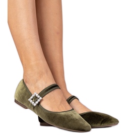 Zelené dámské velurové baleríny se sponou zelená Zelené dámské velurové baleríny se sponou zelená