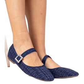 Navy Blue Dámské baleríny s přezkou a krystaliki modrý Navy Blue Dámské baleríny s přezkou a krystaliki modrý