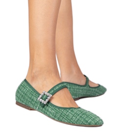 Zelené dámské baleríny se sponou a krystaly zelená