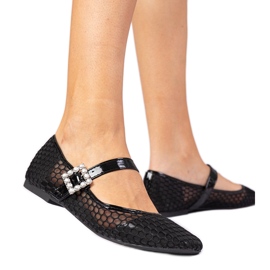 Černé síťové baleríny se svorkou a krystalem černý