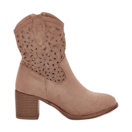 Openwork Boots Dámské vysoké podpatky S.Barski Hy51-125 BEIGE béžový